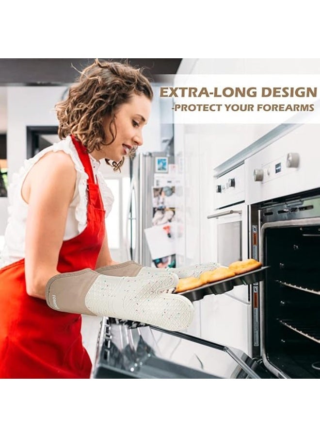 1 Pair of extra Long Silicone Oven Mitts - Heat Resistant up to 500°F, Waterproof and Non-Slip Oven Gloves with Soft Quilted Liner - Perfect for BBQ, Cooking, Baking, and Grilling - Image 3